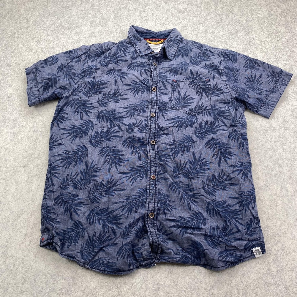 Paperdenim&cloth Shirt Mens Large Blue Palm Leaf Short Sleeve Button Up Casual